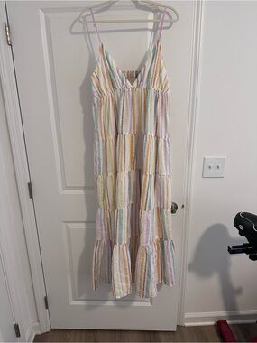 Roxy Pastel Striped Maxi Dress — Pink, Yellow, Blue, Green